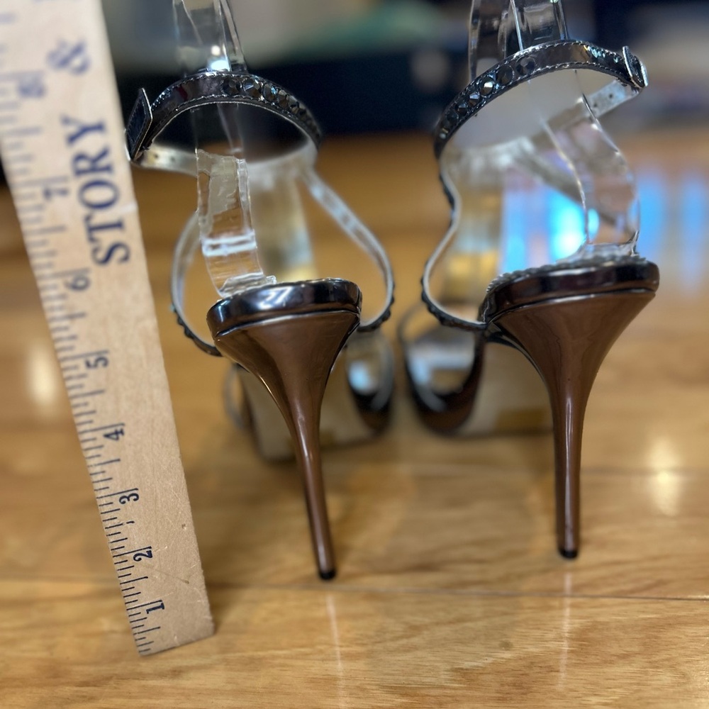 Johnathan Kayne Dante Pewter Rhinestone T-Strap Platform Heels Size 10⁠ - Picture 8 of 12